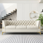 Canapé 3 places moderne en velours de 82 pouces avec design capitonné et pieds en métal doré