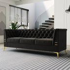 Canapé Chesterfield 3 places en velours de 82 pouces avec pieds en métal doré, éponge à rebond élevé et coussins amovibles