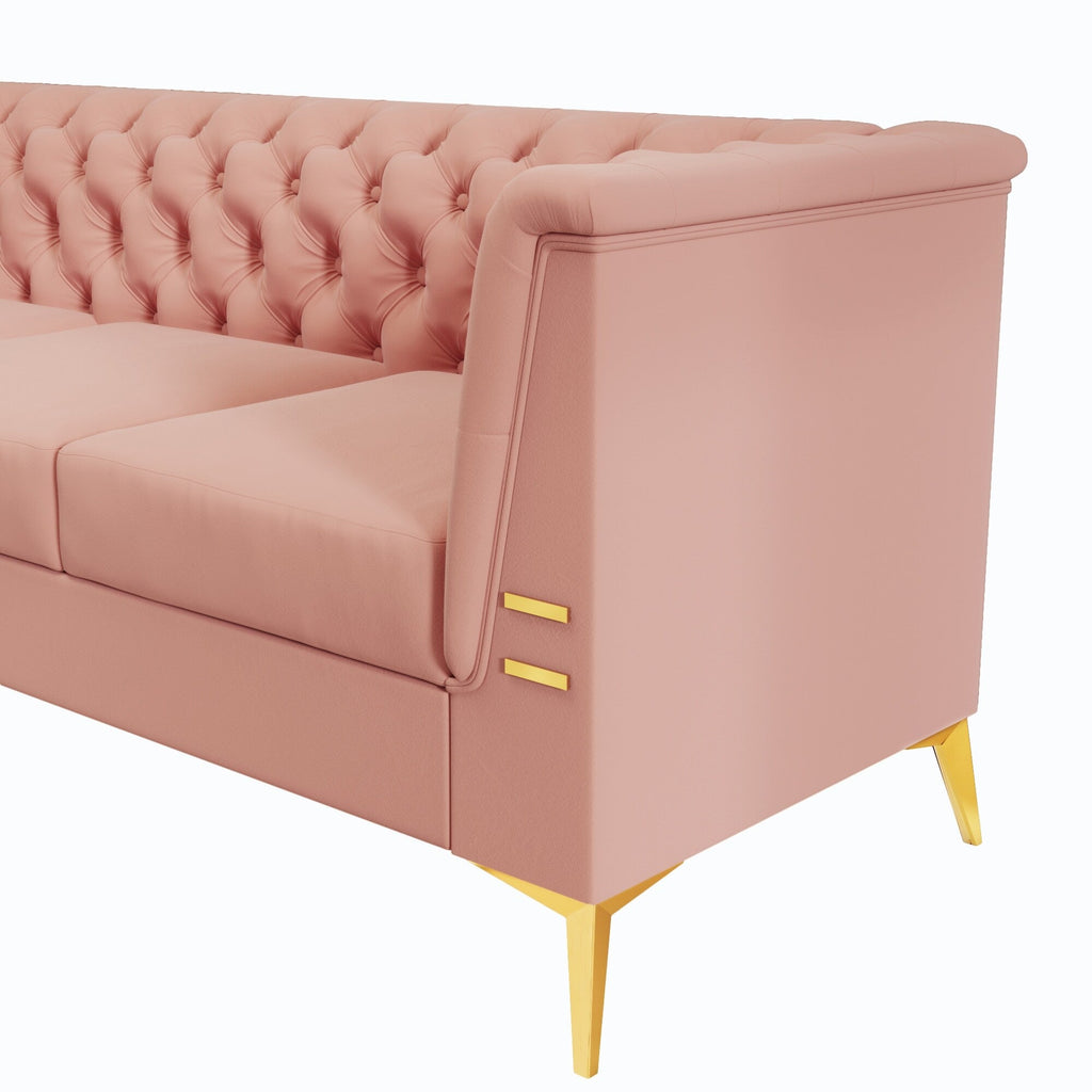 Canapé Chesterfield 3 places en velours de 82 pouces avec pieds en métal doré, éponge à rebond élevé et coussins amovibles