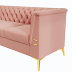 Canapé Chesterfield 3 places en velours de 82 pouces avec pieds en métal doré, éponge à rebond élevé et coussins amovibles
