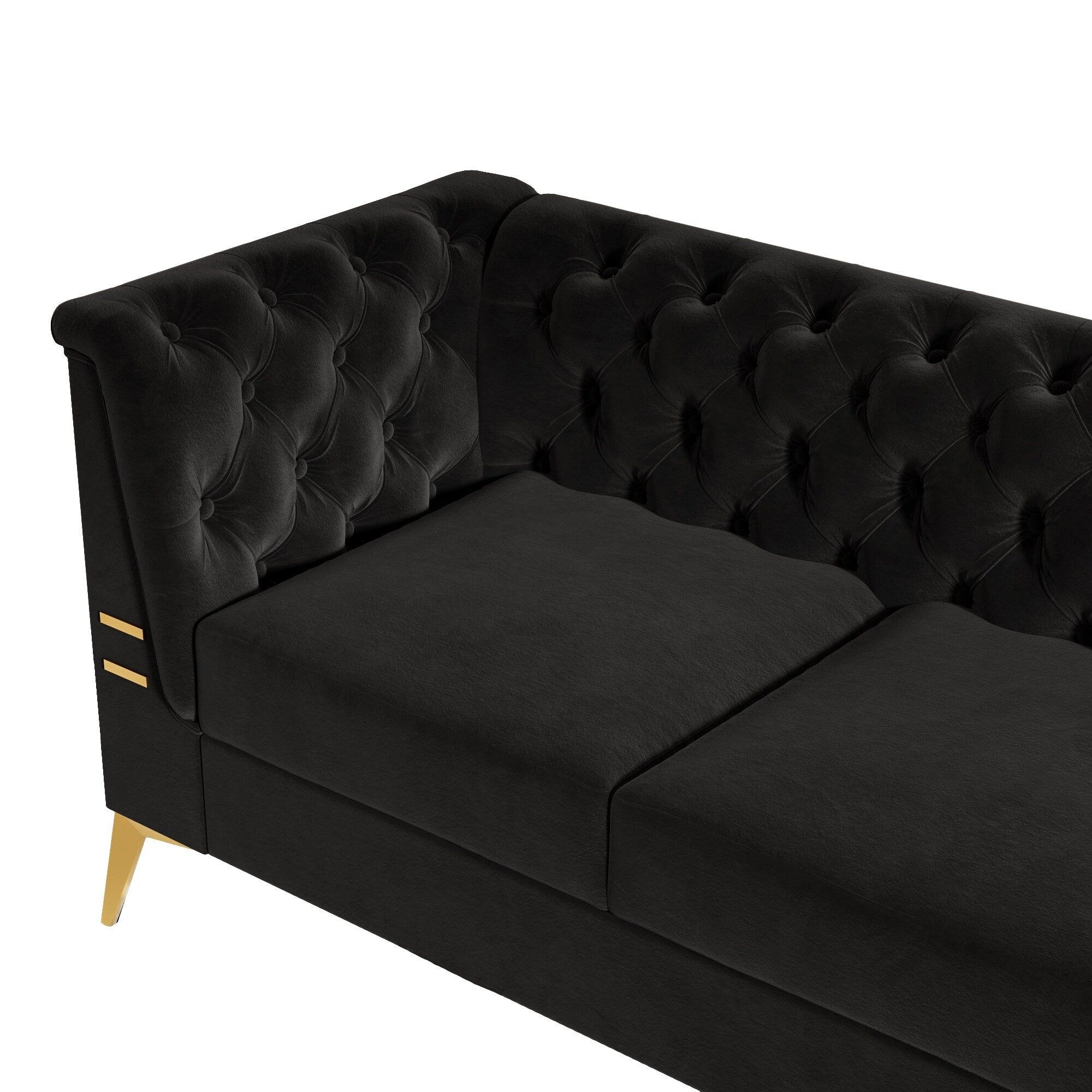 Canapé Chesterfield 3 places en velours de 82 pouces avec pieds en métal doré, éponge à rebond élevé et coussins amovibles
