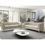 Canapé Chesterfield 3 places en velours de 82 pouces avec pieds en métal doré, éponge à rebond élevé et coussins amovibles