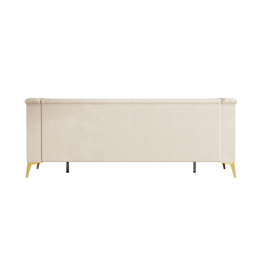 Canapé Chesterfield 3 places en velours de 82 pouces avec pieds en métal doré, éponge à rebond élevé et coussins amovibles