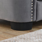 Canapé Chesterfield en velours de 82 po, 5 places, en forme de L, avec coussins amovibles, garniture cloutée et cadre en bois massif