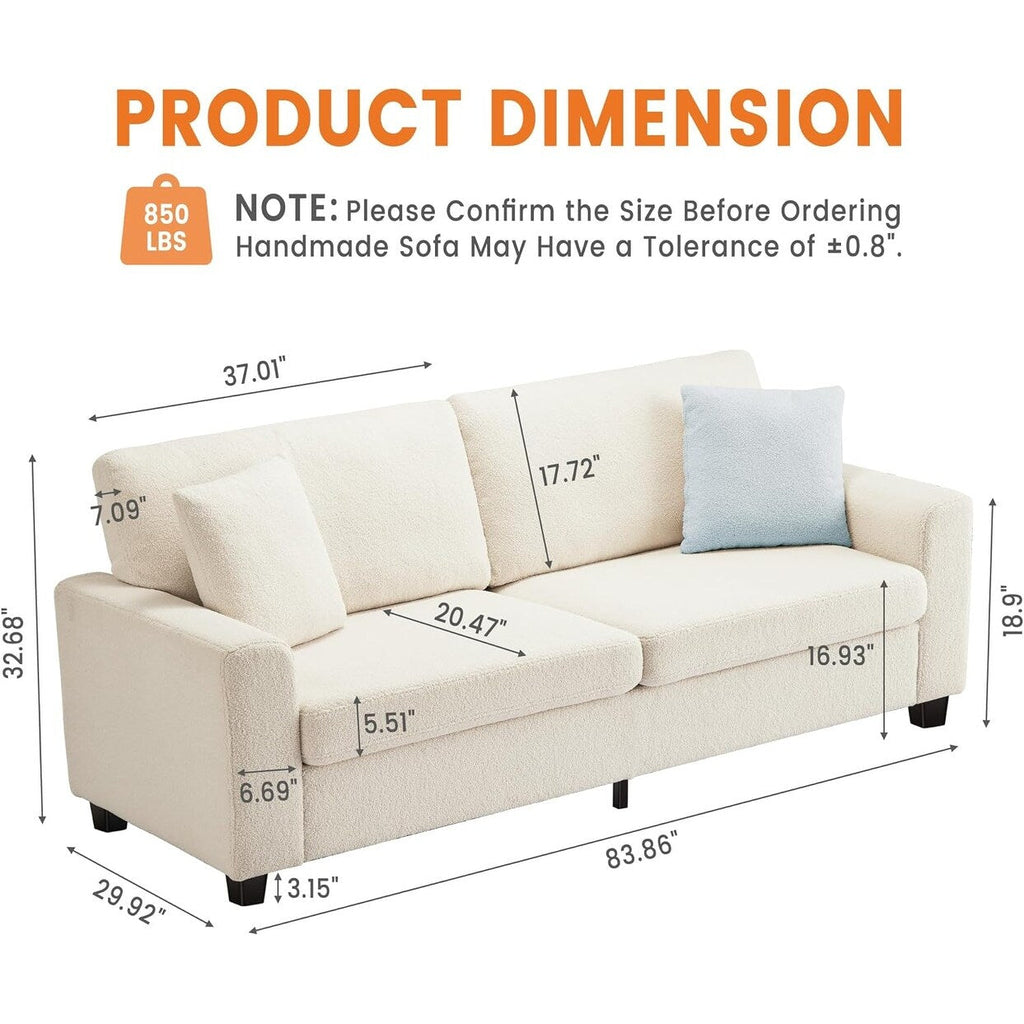 Canapé 3 places moderne de 83 pouces avec assises profondes, canapé nuage confortable pour le salon