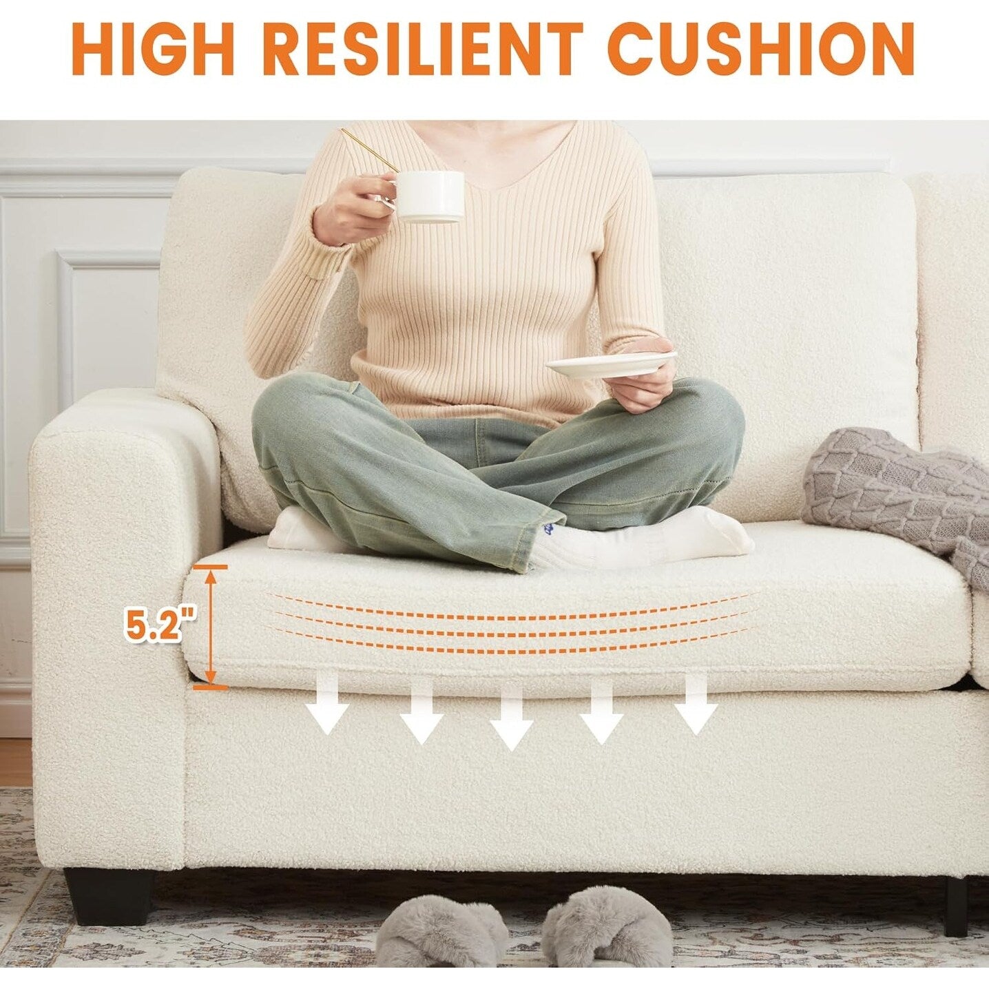 Canapé 3 places moderne de 83 pouces avec assises profondes, canapé nuage confortable pour le salon