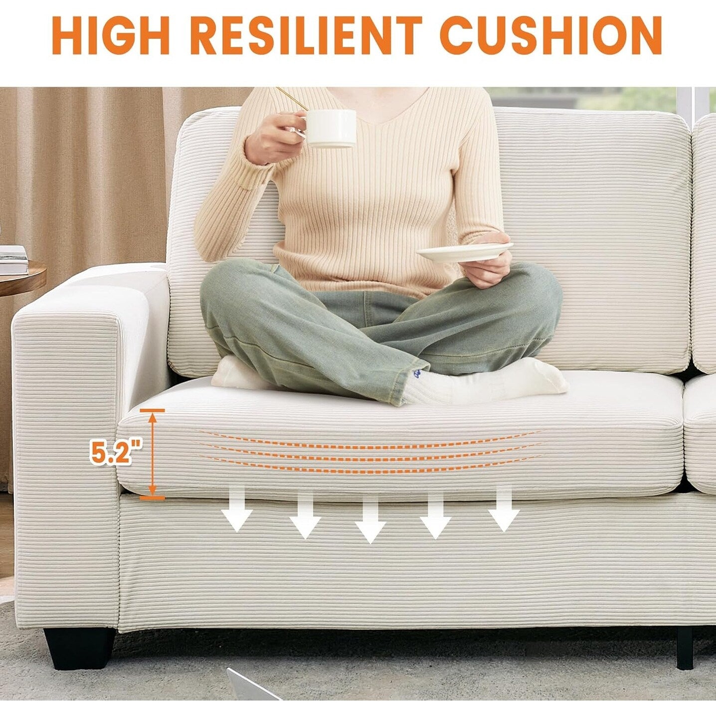 Canapé 3 places moderne de 83 pouces avec assises profondes, canapé nuage confortable pour le salon