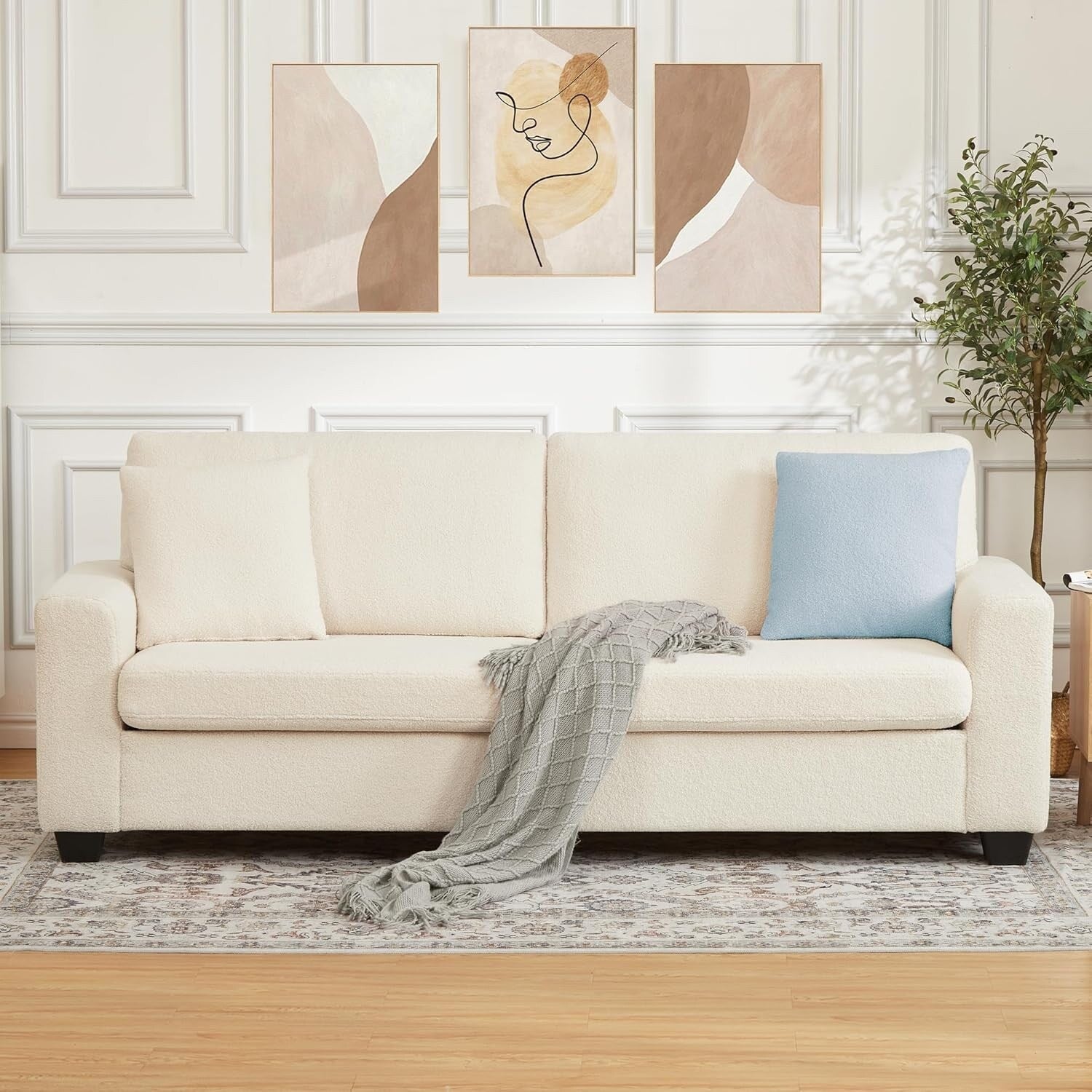 Canapé 3 places moderne de 83 pouces avec assises profondes, canapé nuage confortable pour le salon