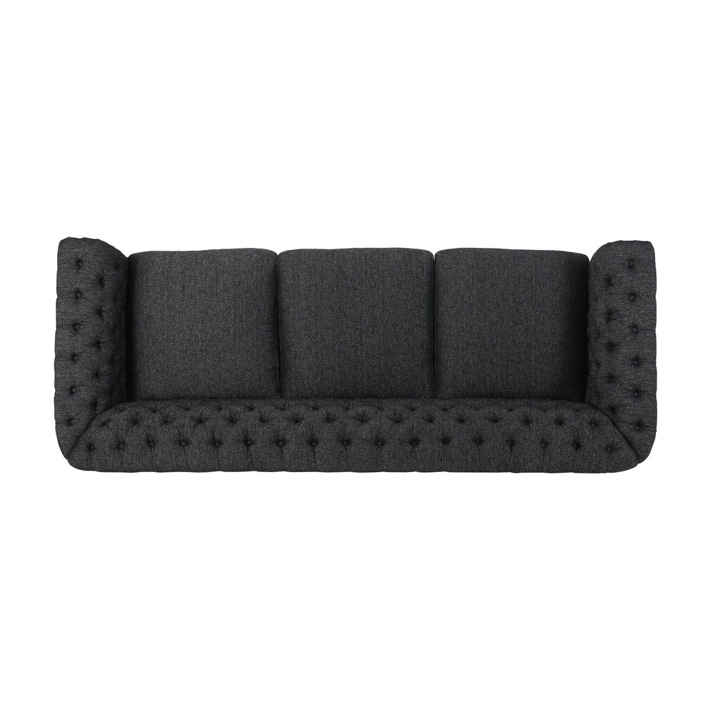 Canapé capitonné en tissu de 83,3 po avec pieds en bois et coussins amovibles