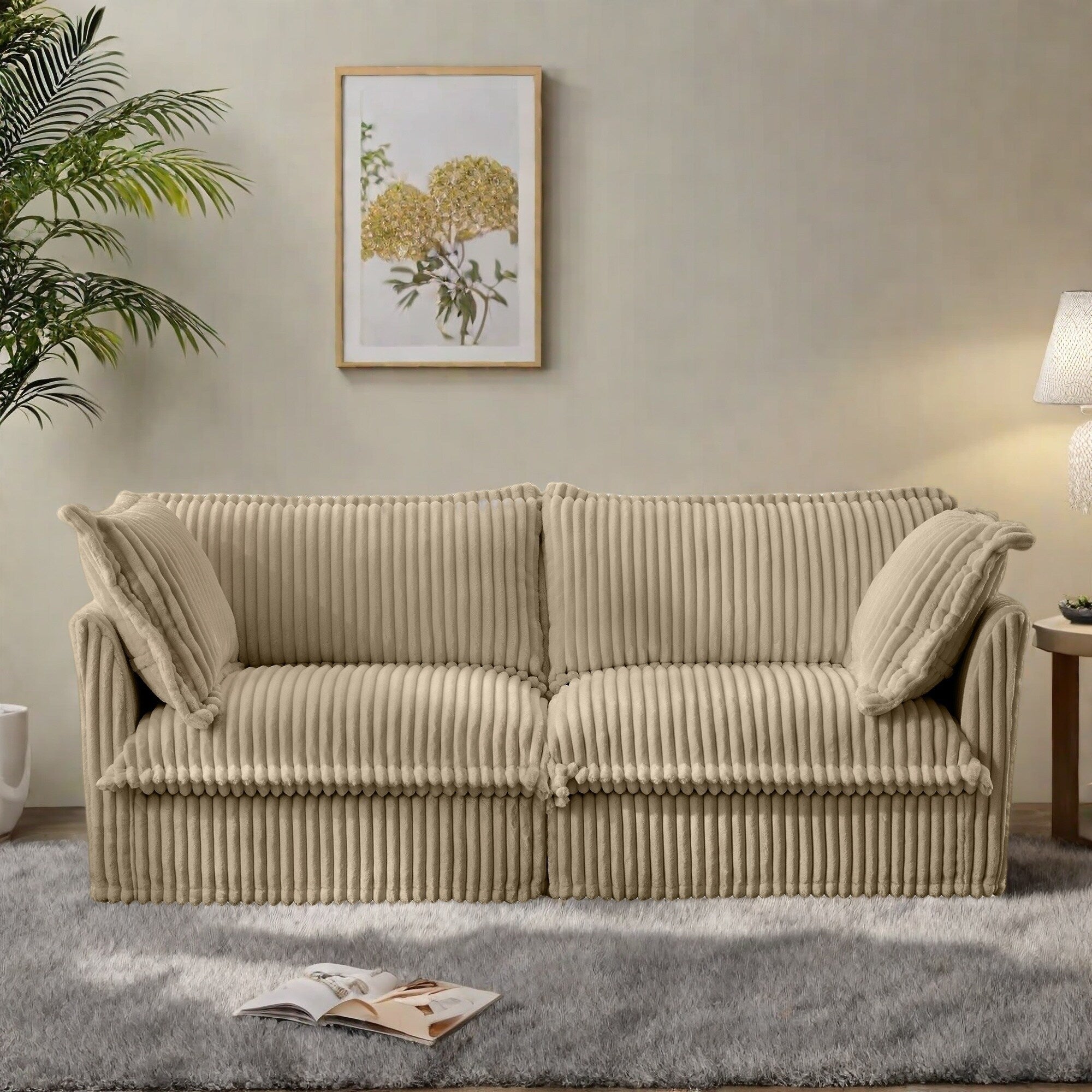 Canapé 2 places en velours côtelé 83,4 pouces avec grands coussins pour le salon