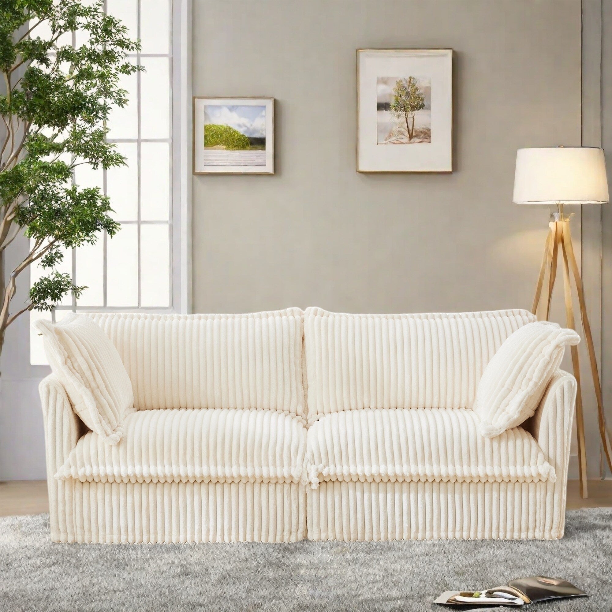 Canapé 2 places en velours côtelé 83,4 pouces avec grands coussins pour le salon