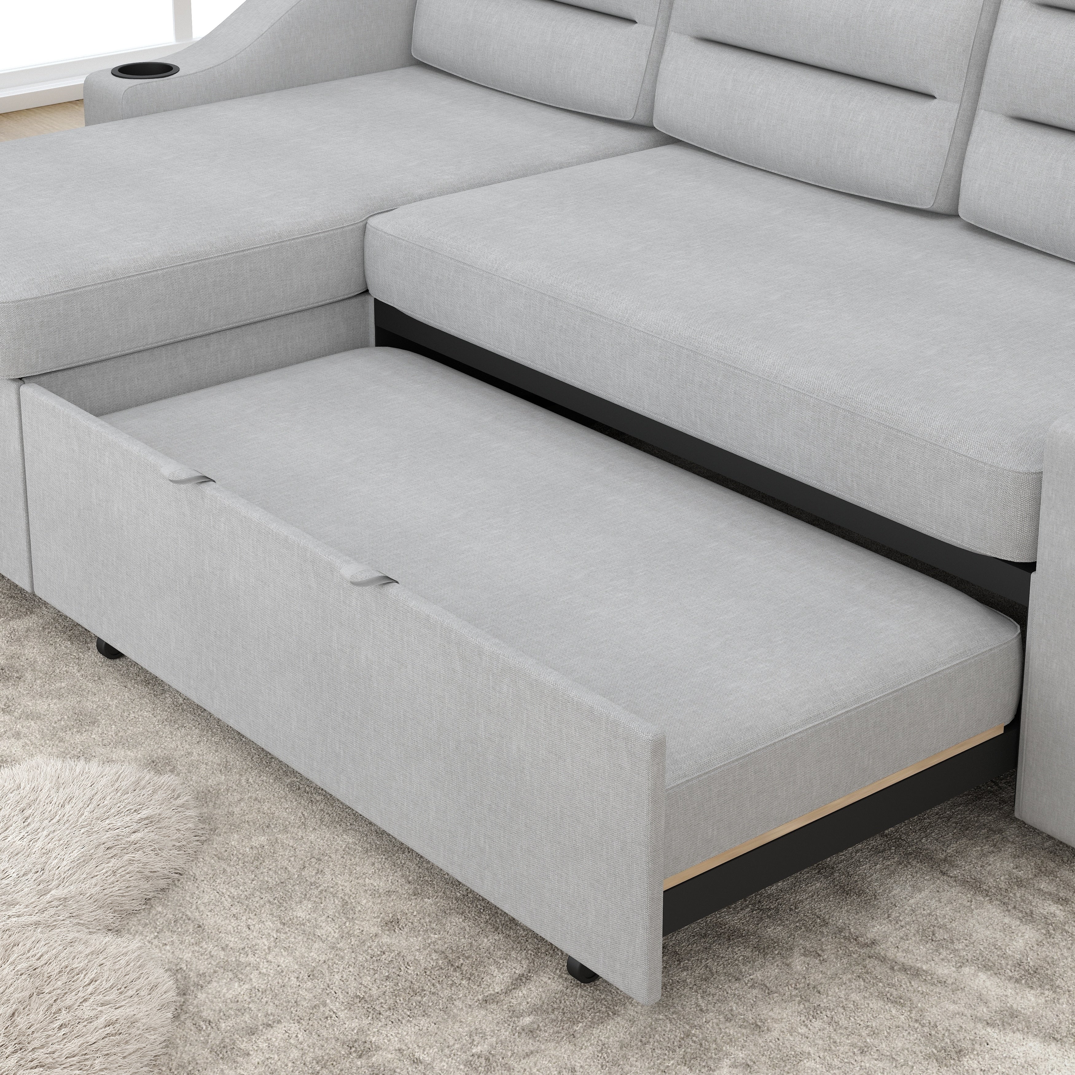 Canapé-lit convertible 3 places en polyester de 83,5 pouces avec lit gigogne, fauteuil inclinable de rangement, porte-gobelet et poches latérales