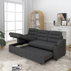 Canapé-lit convertible 3 places en polyester de 83,5 pouces avec lit gigogne, fauteuil inclinable de rangement, porte-gobelet et poches latérales