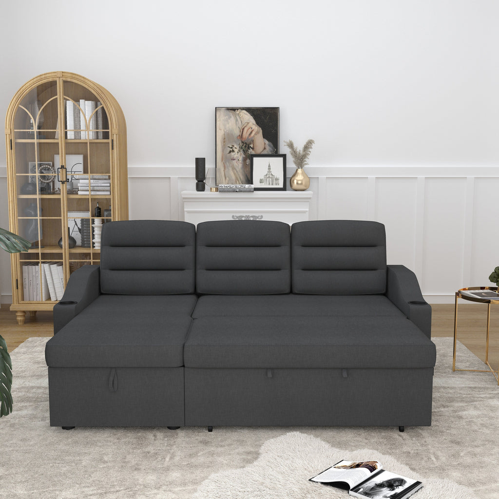 Canapé-lit convertible 3 places en polyester de 83,5 pouces avec lit gigogne, fauteuil inclinable de rangement, porte-gobelet et poches latérales