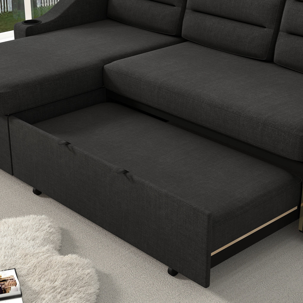 Canapé-lit convertible 3 places en polyester de 83,5 pouces avec lit gigogne, fauteuil inclinable de rangement, porte-gobelet et poches latérales