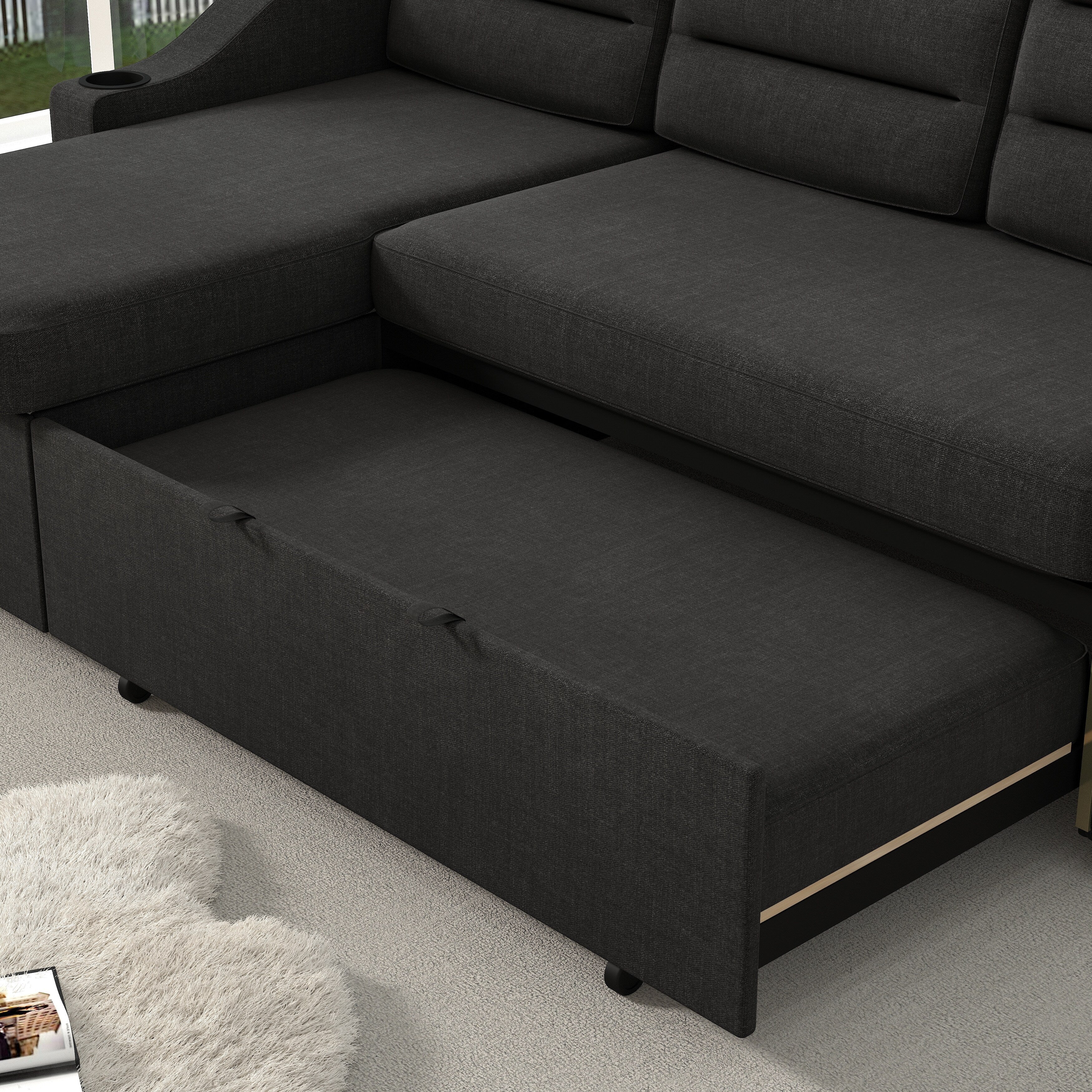 Canapé-lit convertible 3 places en polyester de 83,5 pouces avec lit gigogne, fauteuil inclinable de rangement, porte-gobelet et poches latérales