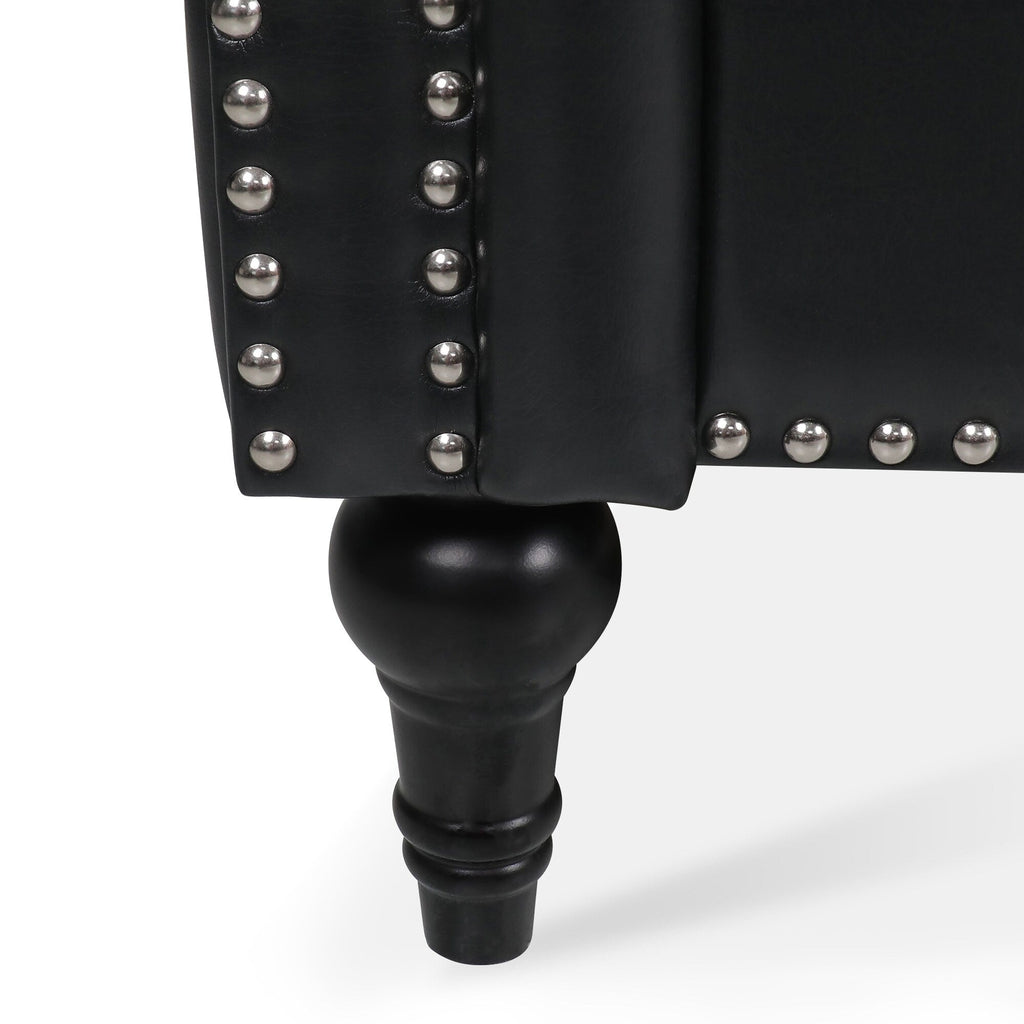 Canapé 3 places à accoudoirs carrés en similicuir 83,66 po avec coussins amovibles, support à ressorts ensachés et garniture cloutée