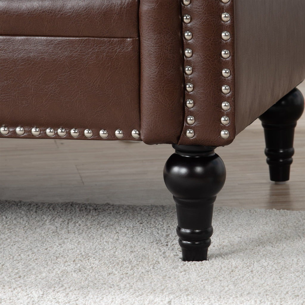 Canapé 3 places à accoudoirs carrés en similicuir 83,66 po avec coussins amovibles, support à ressorts ensachés et garniture cloutée