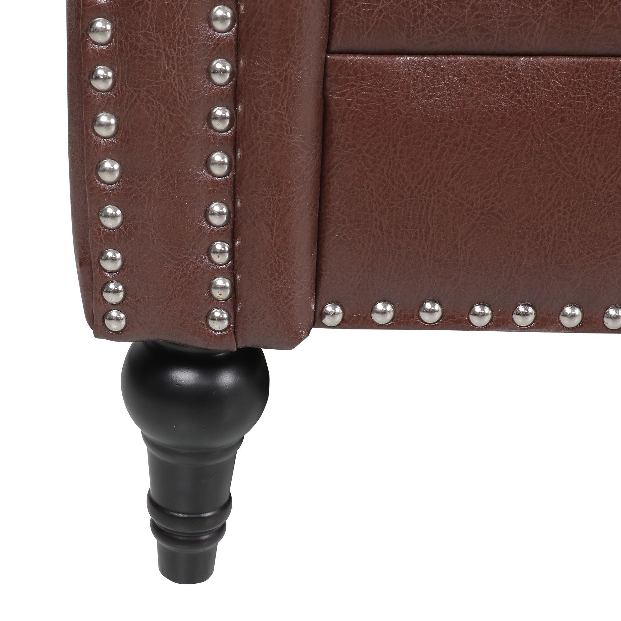 Canapé 3 places à accoudoirs carrés en similicuir 83,66 po avec coussins amovibles, support à ressorts ensachés et garniture cloutée