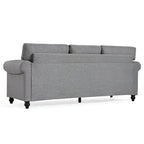 Canapé 3 places en tissu à accoudoirs enroulables, assise à ressorts ensachés, dossier en mousse PP et structure en bois massif (83,86 €)