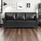 Canapé 3 places en tissu à accoudoirs enroulables, assise à ressorts ensachés, dossier en mousse PP et structure en bois massif (83,86 €)