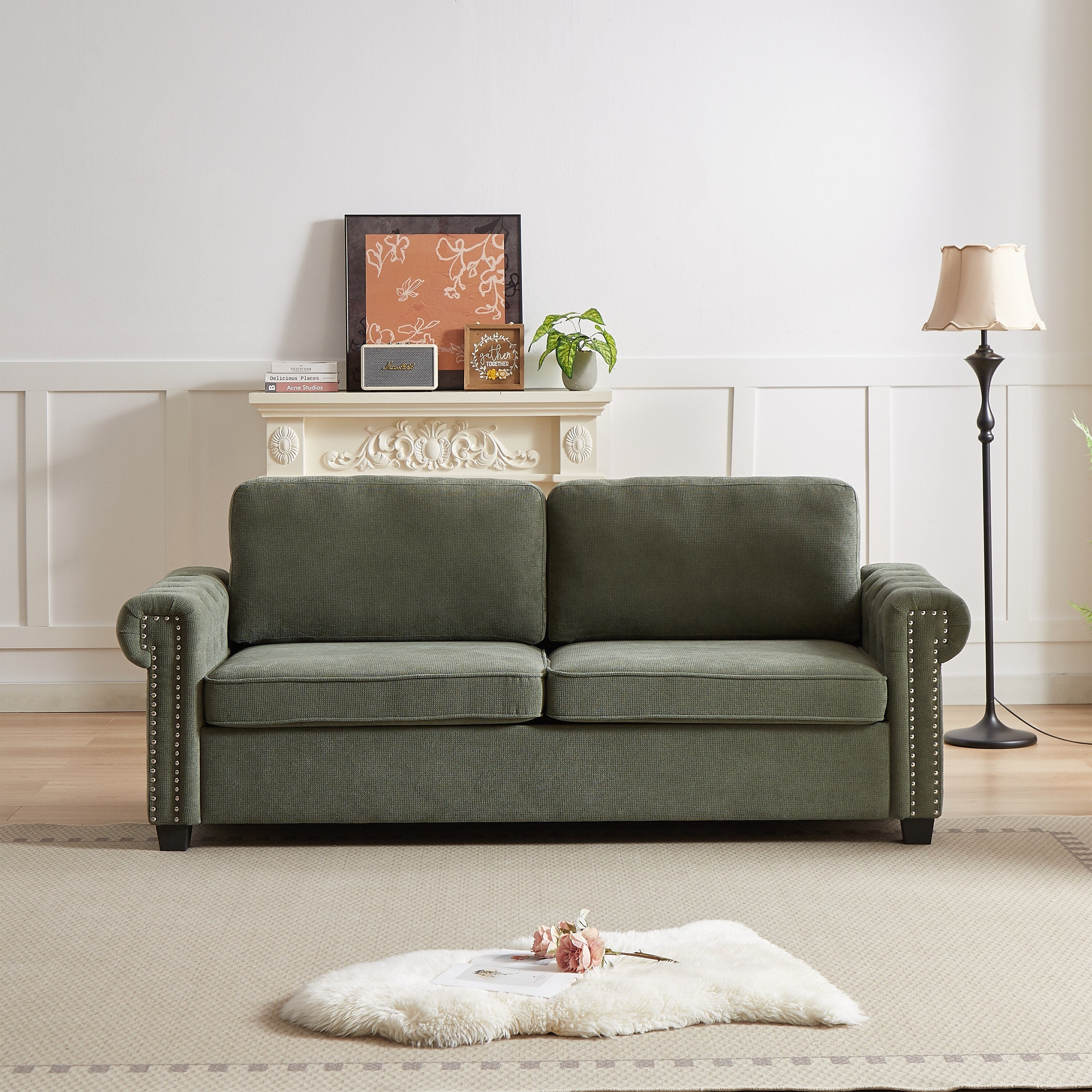 Canapé-lit convertible 2 en 1 en polyester 3 places avec matelas pliable pour salon