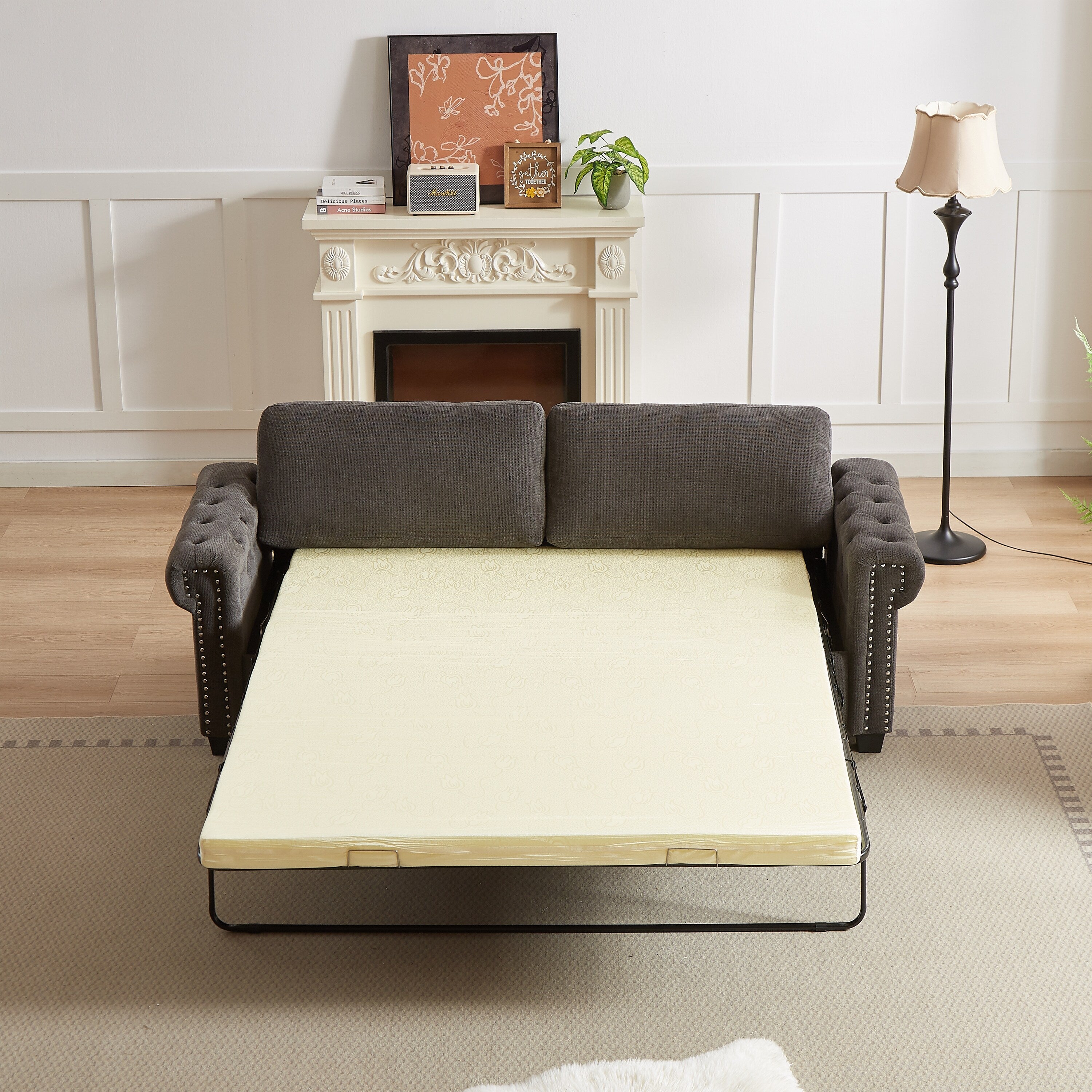 Canapé-lit convertible 2 en 1 en polyester 3 places avec matelas pliable pour salon