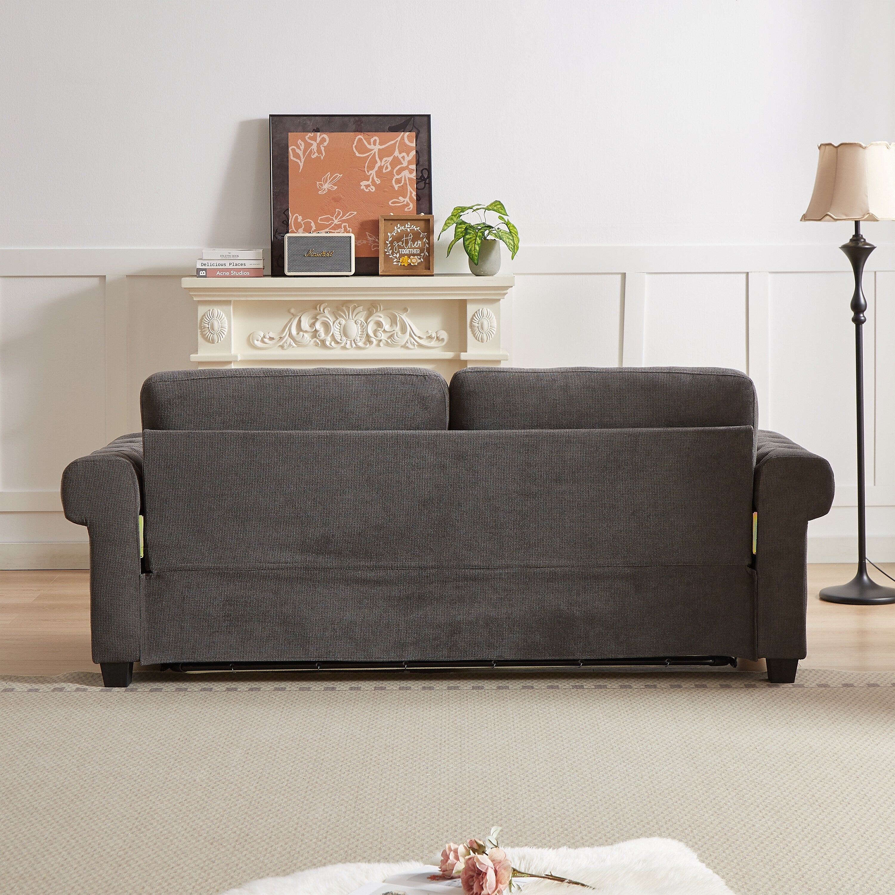 Canapé-lit convertible 2 en 1 en polyester 3 places avec matelas pliable pour salon