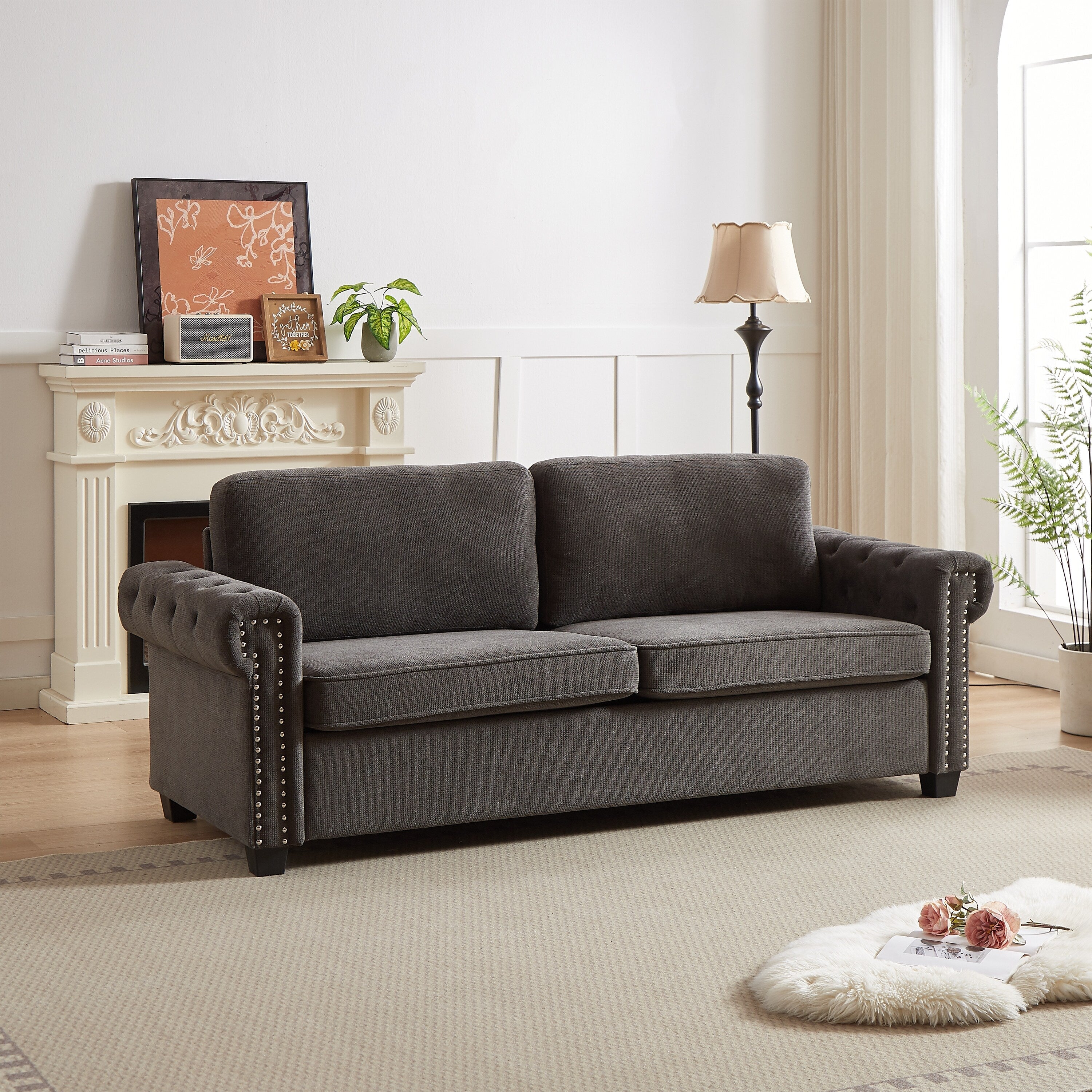 Canapé-lit convertible 2 en 1 en polyester 3 places avec matelas pliable pour salon