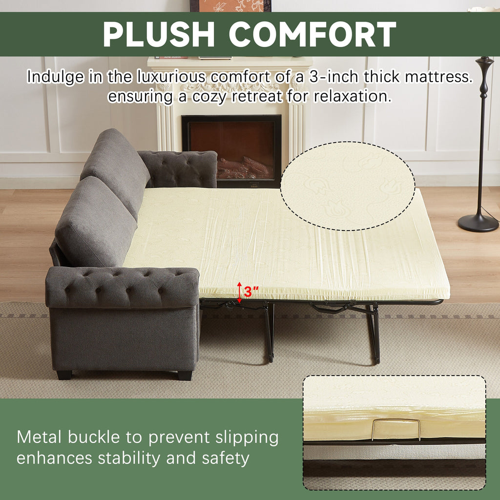 Canapé-lit convertible 2 en 1 en polyester 3 places avec matelas pliable pour salon