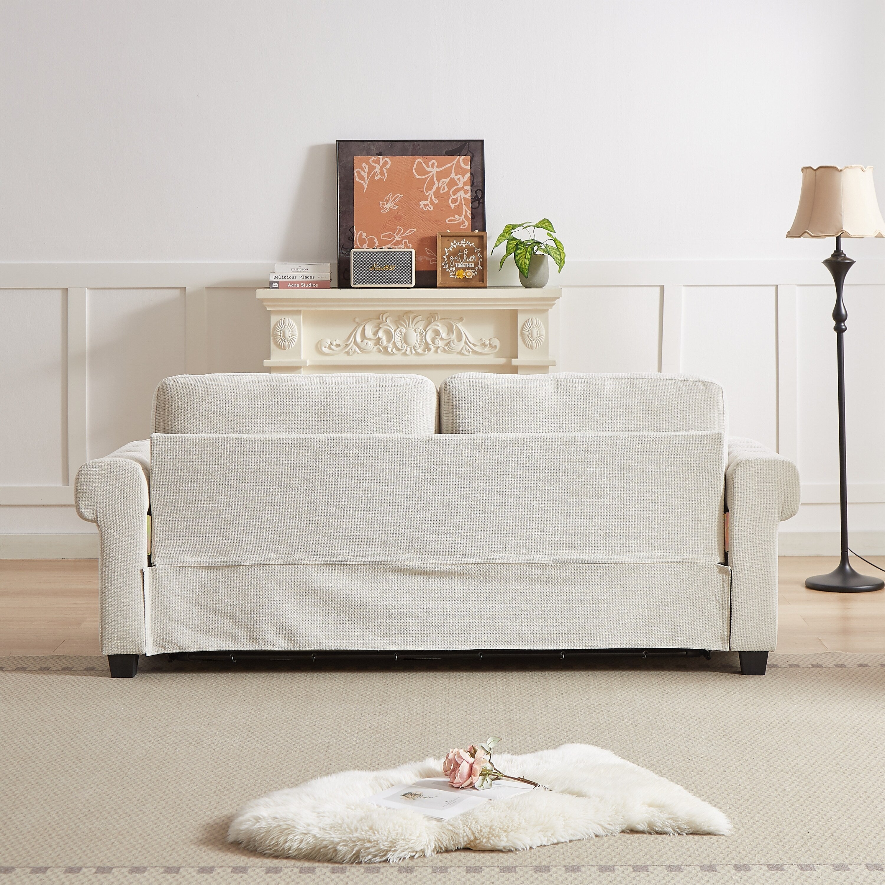 Canapé-lit convertible 2 en 1 en polyester 3 places avec matelas pliable pour salon