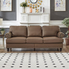 Canapé 3 places en cuir véritable aspect peau de vache avec garniture cloutée, revêtement en similicuir résistant.