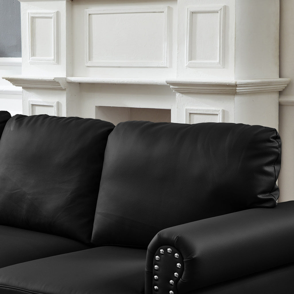 Canapé 3 places en cuir véritable aspect peau de vache avec garniture cloutée, revêtement en similicuir résistant.