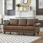 Canapé 3 places en cuir véritable aspect peau de vache avec garniture cloutée, revêtement en similicuir résistant.