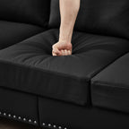 Canapé 3 places en cuir véritable aspect peau de vache avec garniture cloutée, revêtement en similicuir résistant.