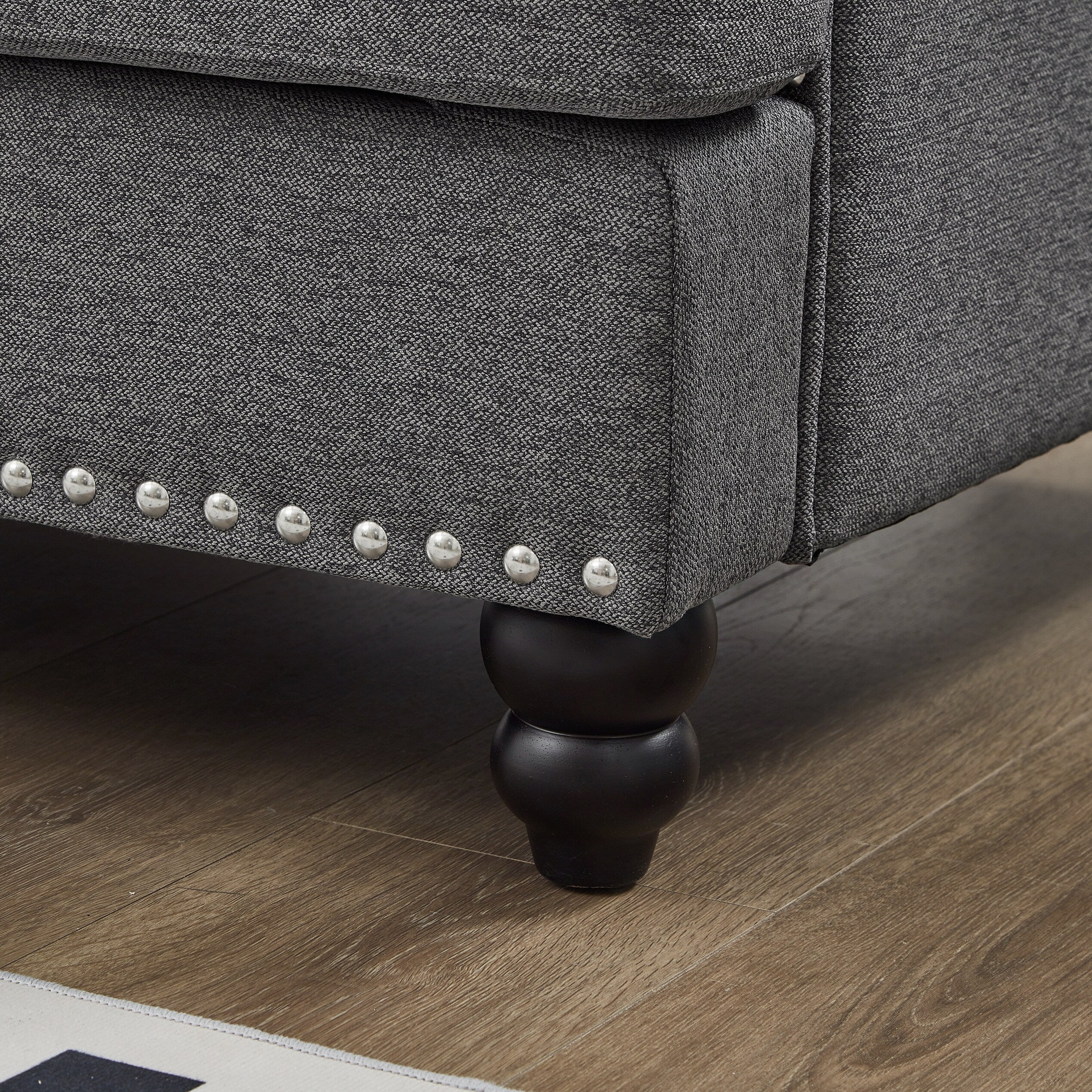 Canapé capitonné classique 83 - Canapé 3 places en tissu avec garniture cloutée, revêtement en polyester et structure en bois massif pour le salon