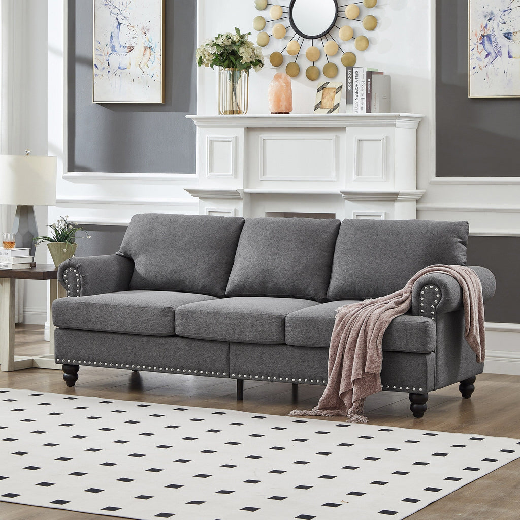 Canapé capitonné classique 83 - Canapé 3 places en tissu avec garniture cloutée, revêtement en polyester et structure en bois massif pour le salon