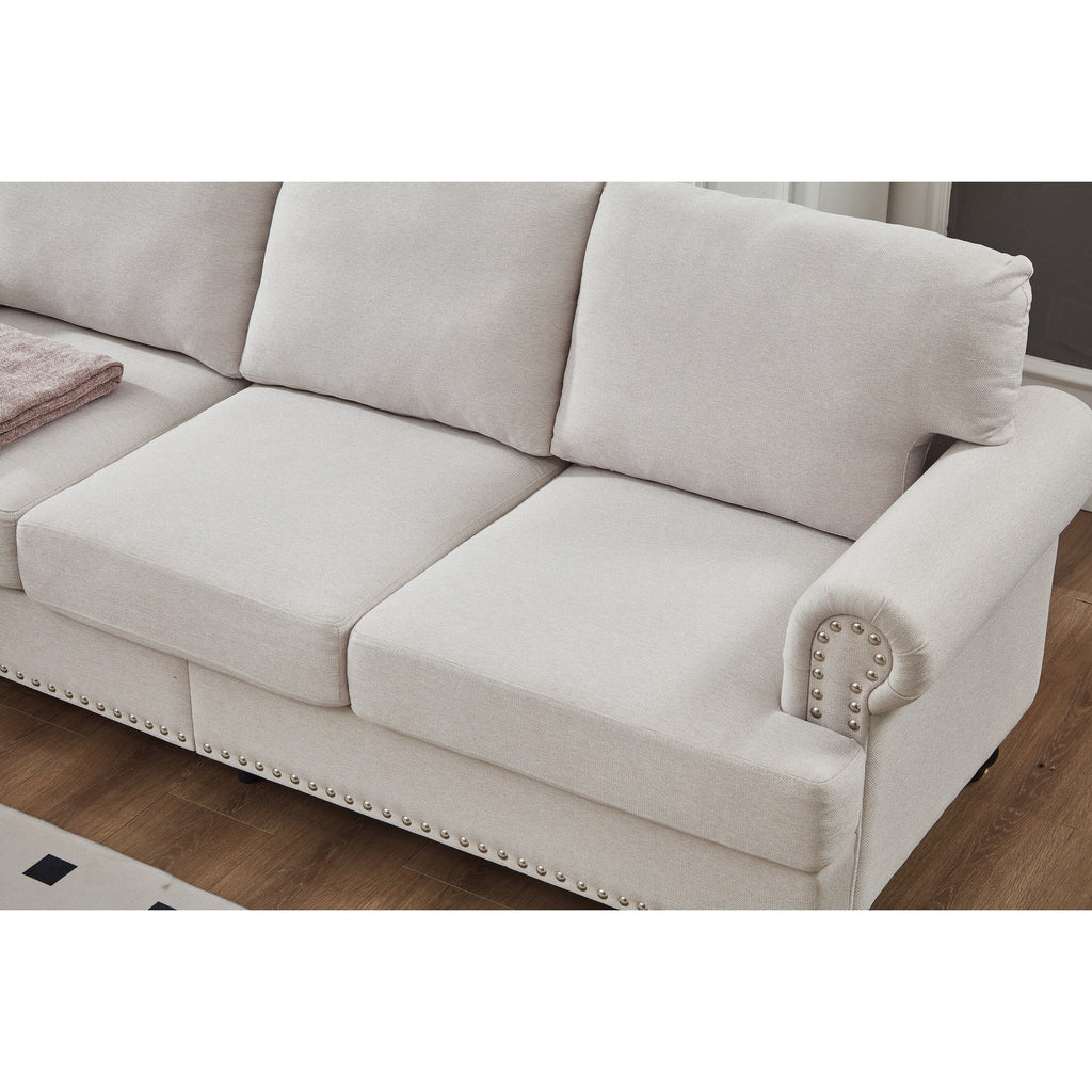 Canapé capitonné classique 83 - Canapé 3 places en tissu avec garniture cloutée, revêtement en polyester et structure en bois massif pour le salon