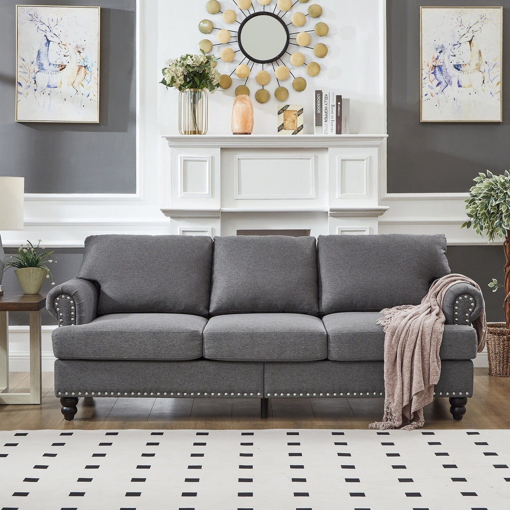 Canapé capitonné classique 83 - Canapé 3 places en tissu avec garniture cloutée, revêtement en polyester et structure en bois massif pour le salon