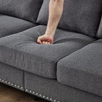 Canapé capitonné classique 83 - Canapé 3 places en tissu avec garniture cloutée, revêtement en polyester et structure en bois massif pour le salon