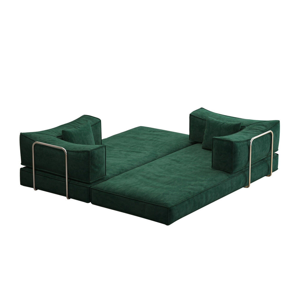 Canapé-lit convertible rembourré 83 en velours côtelé, futon pliable avec 2 oreillers
