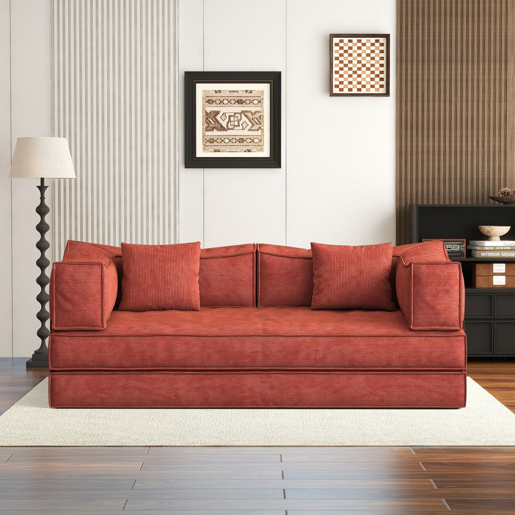 Canapé-lit convertible rembourré 83 en velours côtelé, futon pliable avec 2 oreillers