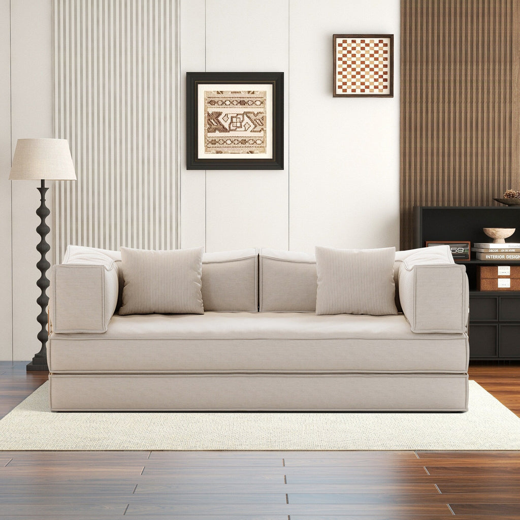 Canapé-lit convertible rembourré 83 en velours côtelé, futon pliable avec 2 oreillers