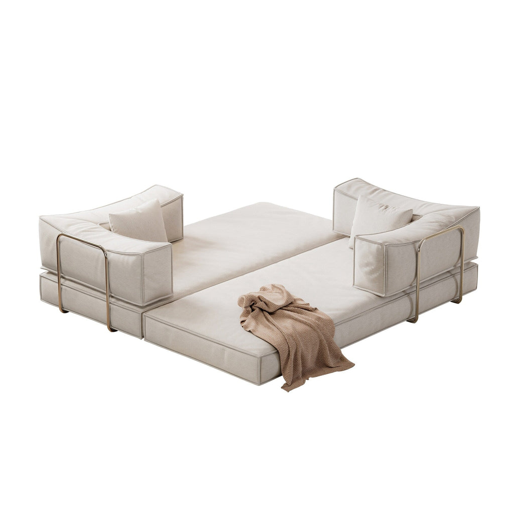 Canapé-lit convertible rembourré 83 en velours côtelé, futon pliable avec 2 oreillers
