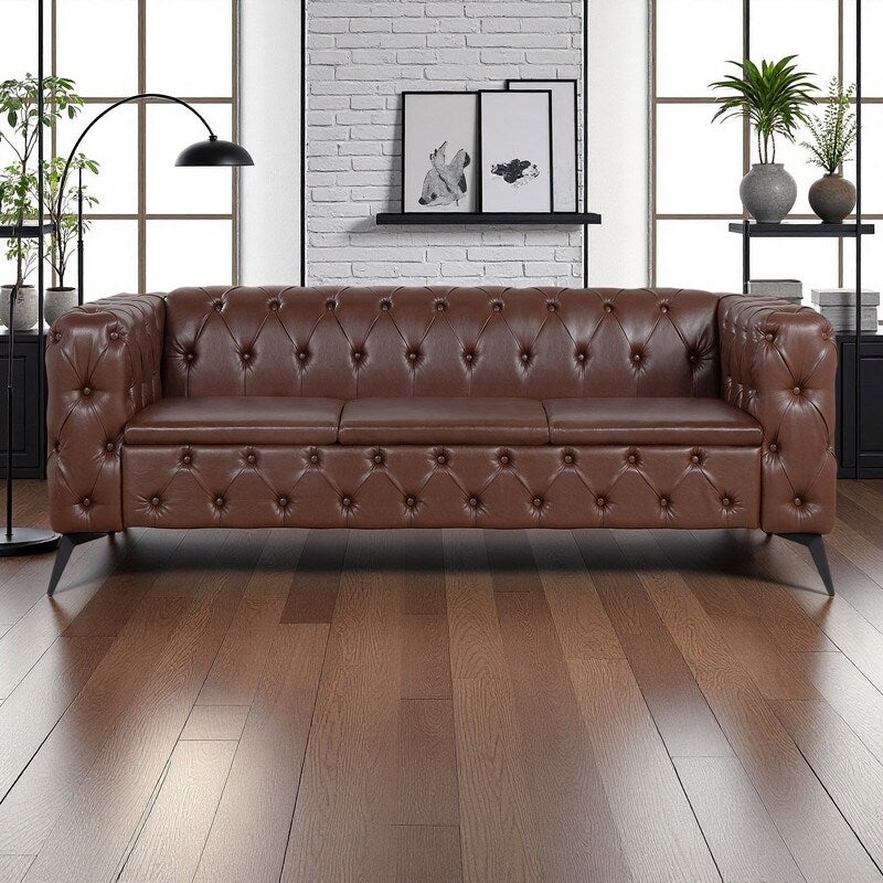 Canapé 3 places traditionnel en polyuréthane 84.06 avec accoudoirs carrés et coussins amovibles, assise à ressorts ensachés et base en fer