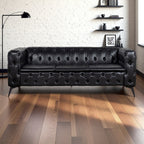 Canapé 3 places traditionnel en polyuréthane 84.06 avec accoudoirs carrés et coussins amovibles, assise à ressorts ensachés et base en fer