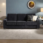 Canapé 3 places en velours côtelé 84,25 avec accoudoirs porte-gobelets - Coussins en éponge haute densité et à ressorts