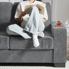 Canapé 3 places en velours côtelé 84,25 avec accoudoirs porte-gobelets - Coussins en éponge haute densité et à ressorts