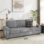 Canapé 3 places en velours 84,25 avec accoudoirs porte-gobelets et coussins à ressorts haute densité