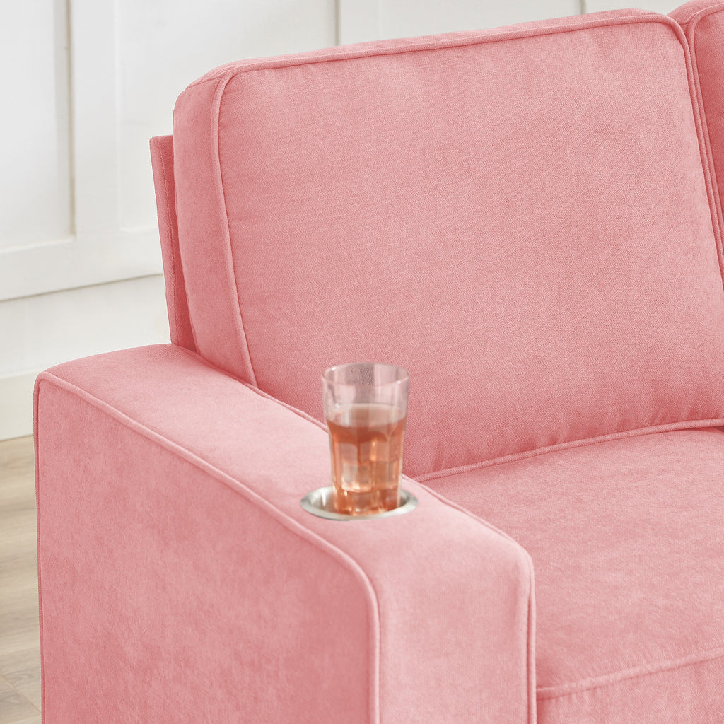 Canapé 3 places en velours 84,25 avec accoudoirs porte-gobelets et coussins à ressorts haute densité